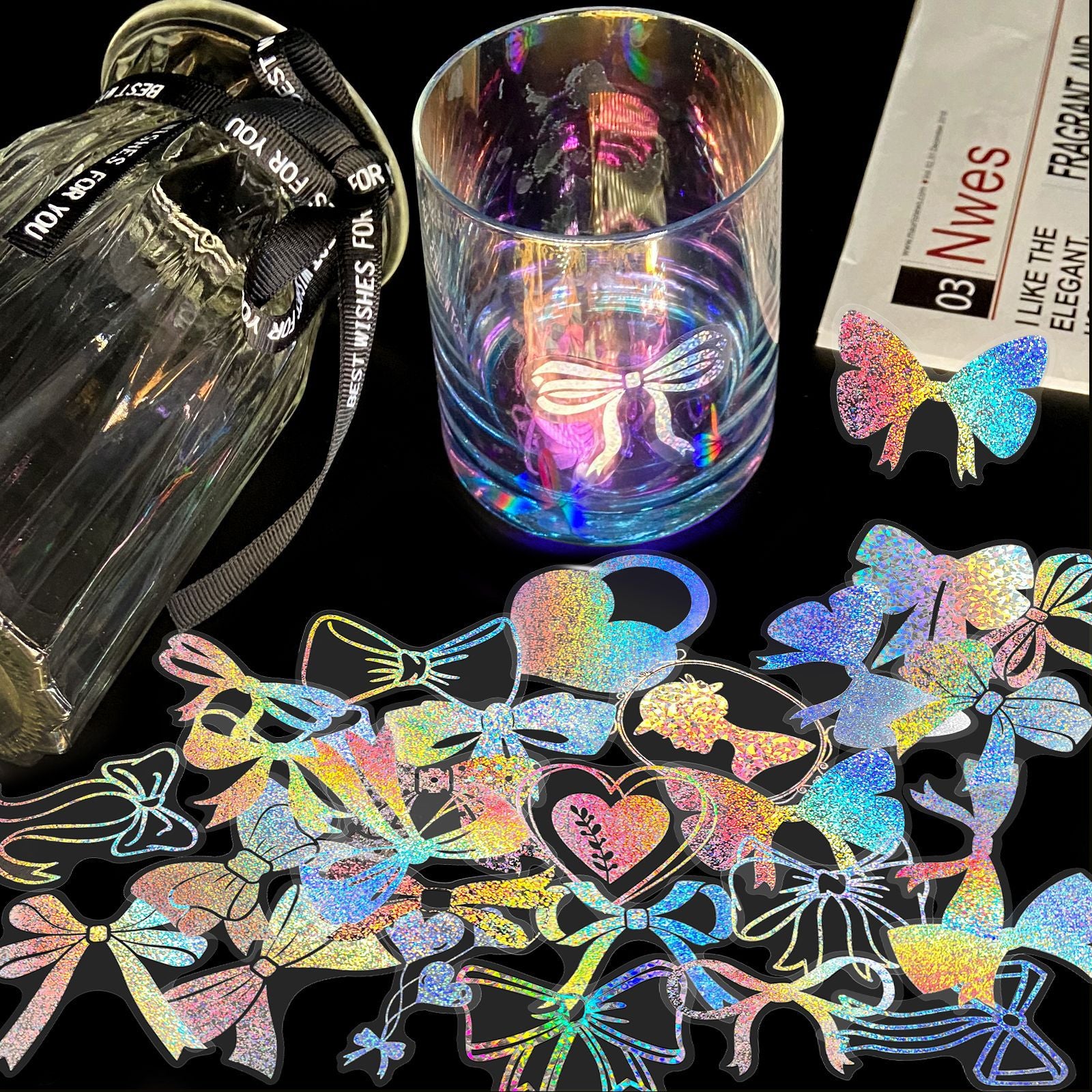 Wholesale 100pcs transparent laser stickers PET creative diy retro laser notebook holographic stickers